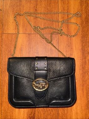 Coach GEORGIE Crossbody With Rivets Chain Strap Black Refined Pebble Leather